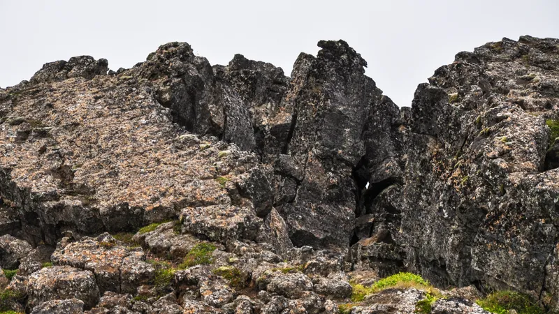 Irregular dark lava rocks in an Icelandic landscape