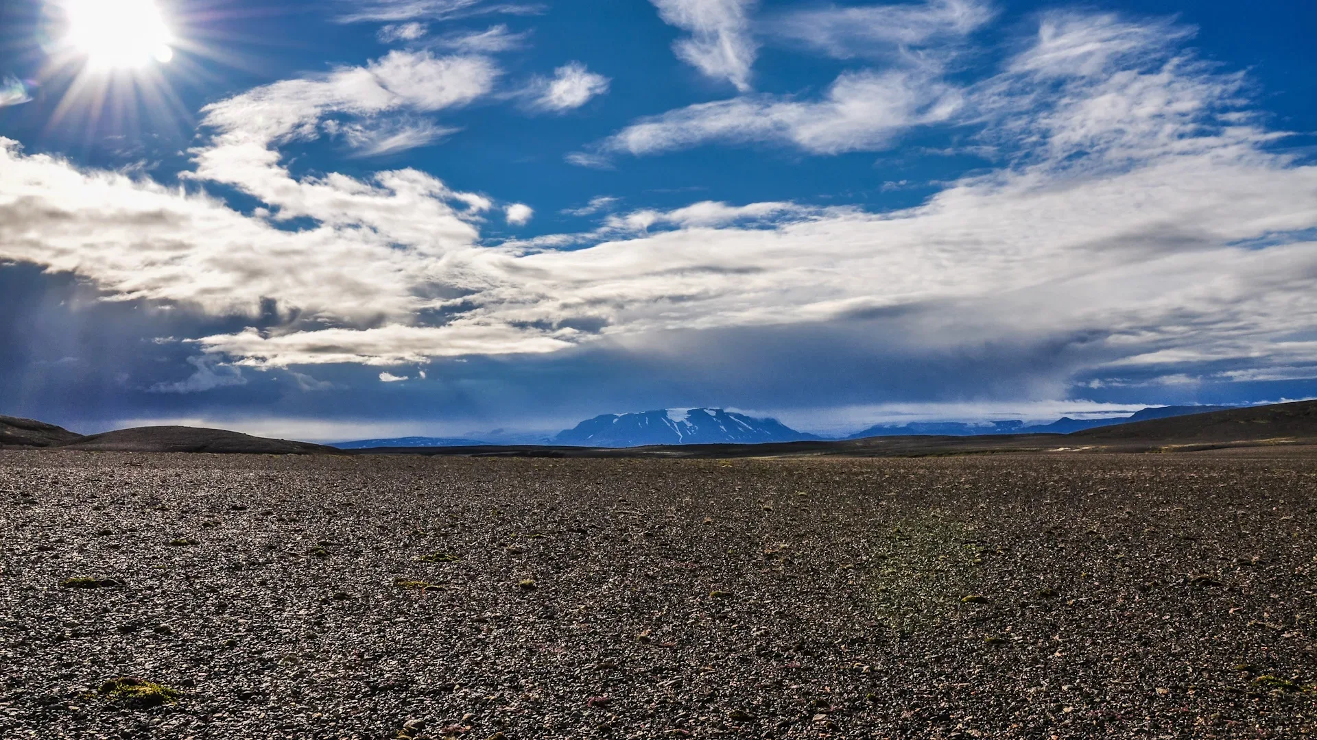 Mountain hut and open Highland landscape in Iceland