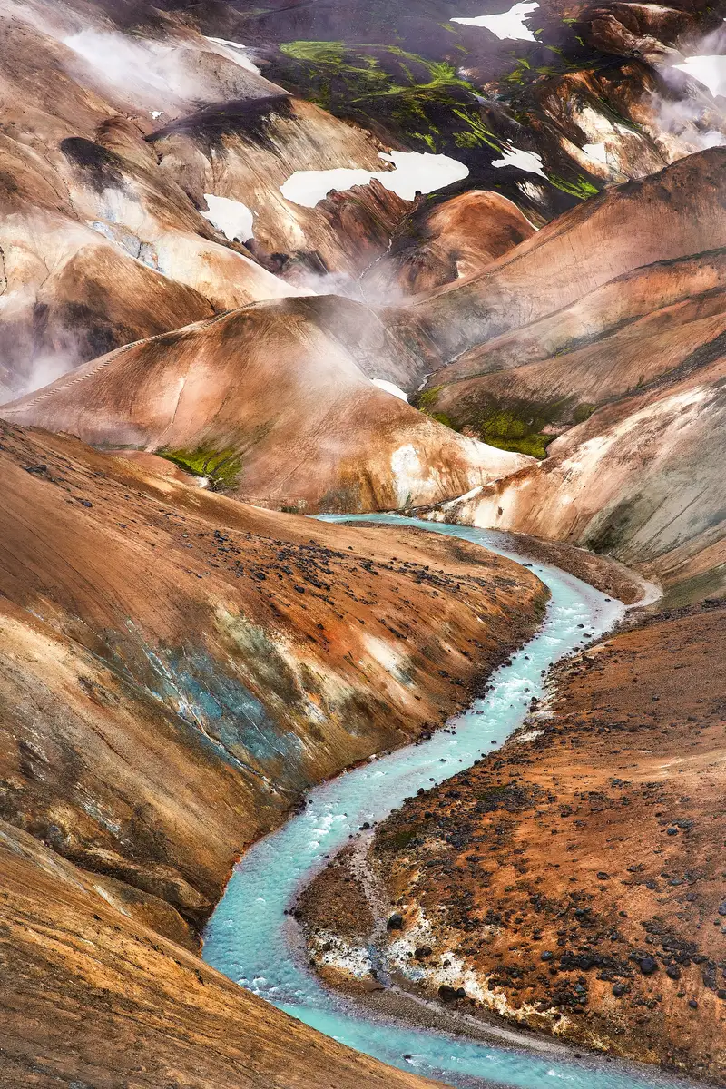 Colourful geothermal mountain slopes in Hveradalir, Kerlingarfjöll