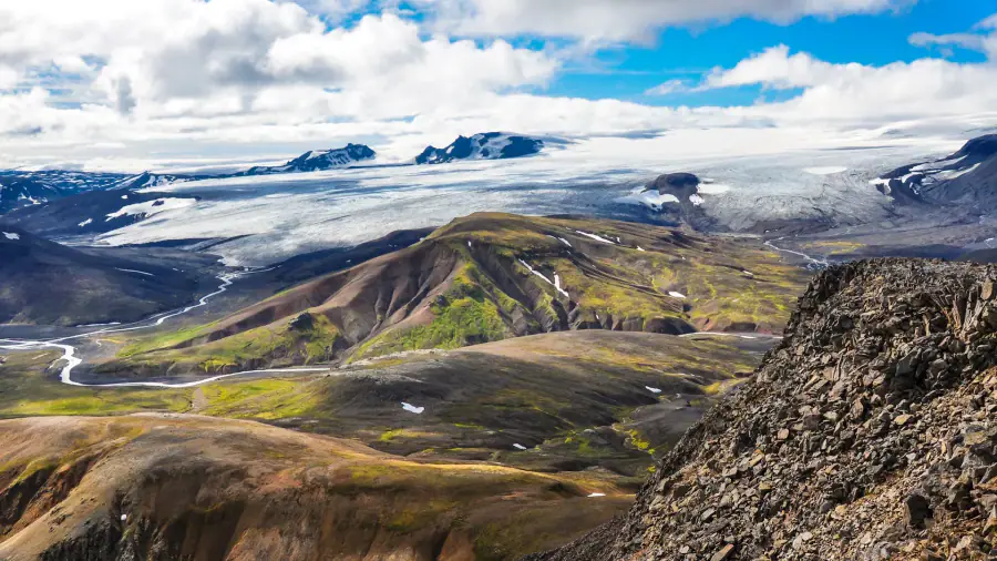 Open Highland valley on the Ancient Trails route between Langjokull and Hofsjokull