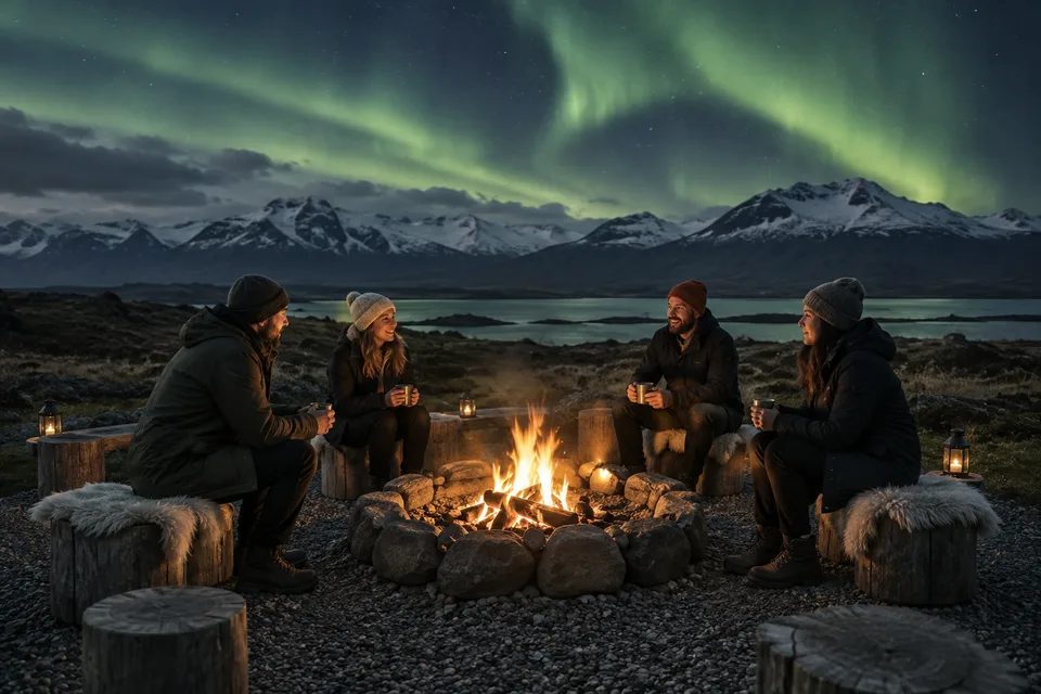AI-generated illustration of Northern Lights Bonfire