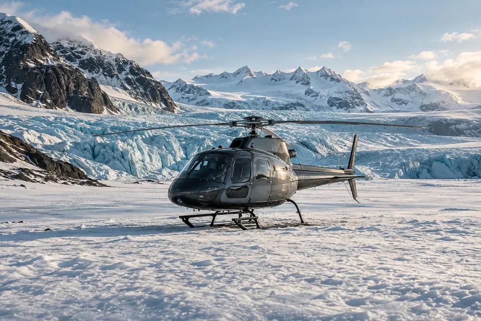 AI-generated illustration of Helicopter Glacier Landing