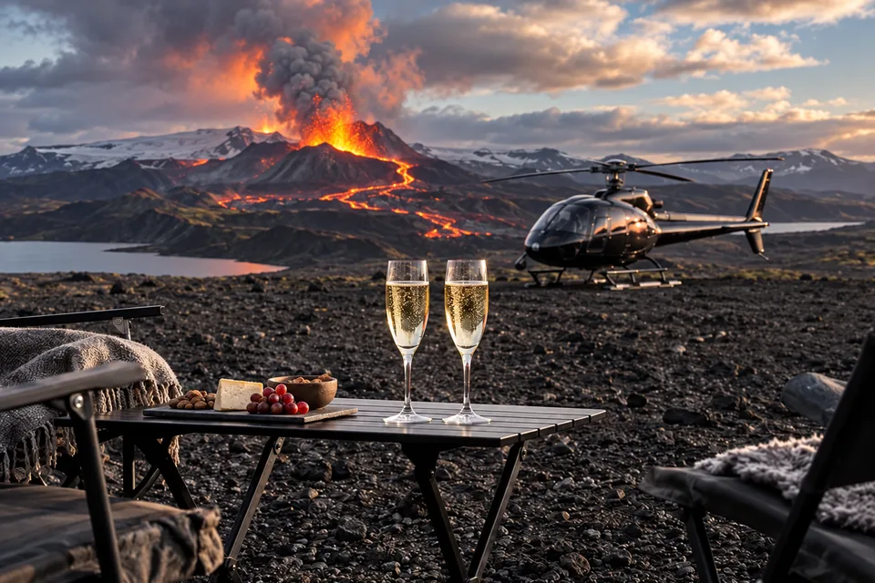 AI-generated illustration of Volcano Flight & Champagne